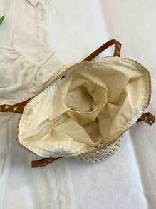 1 pieza Bolso de playa de estilo casual, con bloques de color, rayas y abertura, adecuado para mujeres de vacaciones