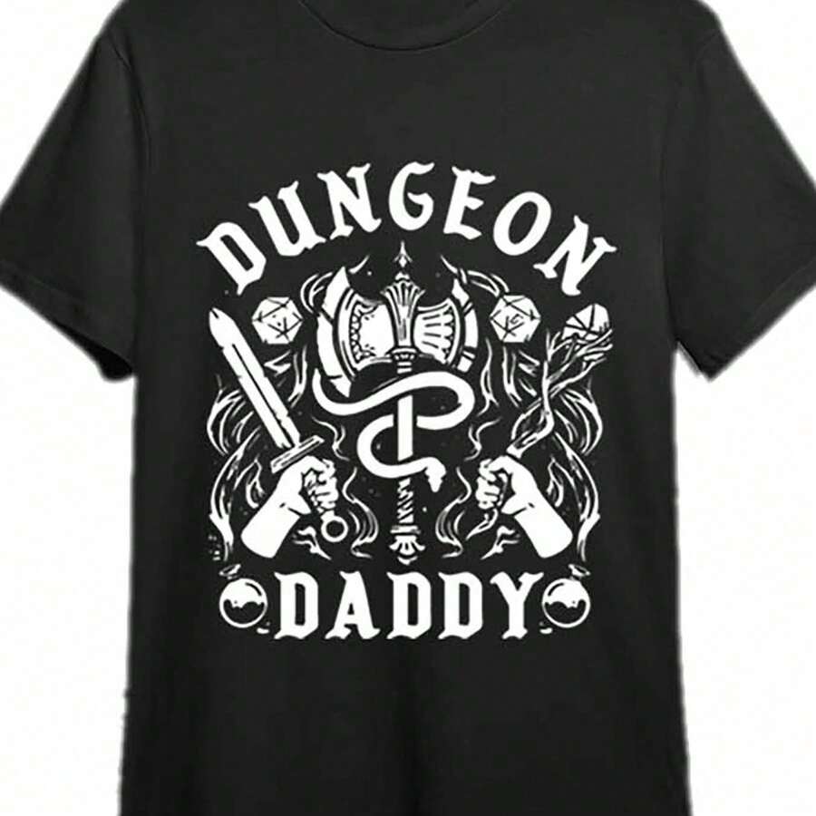 Dungeon Daddy T-Shirt 338810 Funny Men's Short Sleeve Graphic T-Shirt Collection Black PR - 黑色 - 查看 1