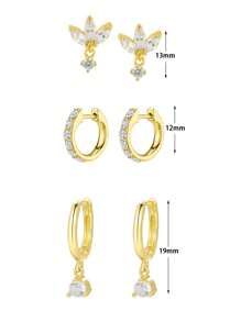 3 paar perfecte 24K vergulde kubieke zirkonia oorbellen voor vrouwen Zirconia creolen set