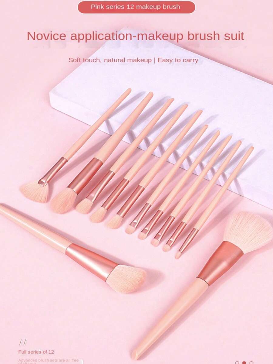 12件套化妆刷套装，便携式入门级柔软蓬松眼影高光遮瑕腮红刷，包含散粉刷、眼影刷、修容刷、高光刷等，混合了女士美容工具，化妆刷套装，化妆刷套装，化妆刷套装，完整化妆套装，化妆刷套装，完整化妆套装，化妆刷套装，化妆刷套装，化妆礼品套装，赠品，专业化妆刷，完整化妆套装 - 淺粉色 - 查看 1