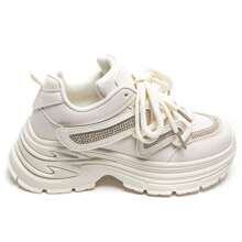 Fashionable Casual Versatile Rhinestone Thick Sole Sneakers - Beige - View 2