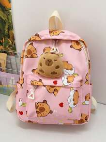 Cartoon Fashion Kids Backpack, Cute Casual Lightweight Outdoor Bag With Capybara Print