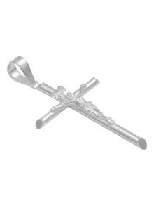 Smooth Tubular Cross Pendant Christ Man Silver 925 6 Cm - Silver - View 2