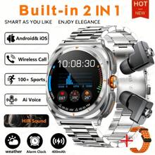 KENPANG 2025 New Headset 2-In-1 Smart Watch Is The Same For Men And Women, With Wireless Earplug HiFi Sound Effect, 1.53-Inch HD Screen, Bluetooth Call, NFC Control, 100+ Sports Mode, Fitness Tracker Sports Music Watch Compatible With IOS Android For Watch 7 ULTRA.