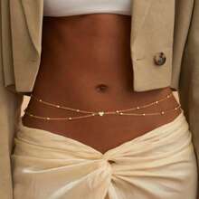 1 pieza Cadena corporal sexy de doble capa con cuentas de cobre en forma de corazón, estilo minimalista para mujer, cadena de cintura multicapa - W-YL175 Cadena de cintura doble con cuentas de cobre Love - Ver 7