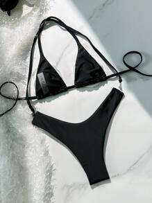 Women's Micro Triangular Halter Bikini Top And String Bottom