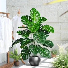 Christmas 110cm Artificial Apple Leaf Monstera Plastic Fake Plant Potted Ornamental Suitable For Home Decoration Halloween Gift Home Decor New Year Gift - Green - View 5