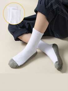 5 Pairs Kids White Sports Socks With Gray Bottom, Minimalist & Comfortable