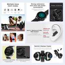 SIMSONLAB Smartwatch: Reloj y auriculares 2 en 1 definitivos con asistente de voz y pantalla HD IP67 resistente al agua, conectividad Bluetooth, llamadas telefónicas, compatible con Android e iOS, adecuado para hombres/mujeres - Negro - Ver 2