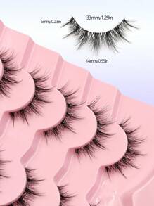 Asiteo 7对自然妆效可重复使用假睫毛，蓬松柔软，适合初学者，条状假睫毛，睫毛，假睫毛 - 黑色 - 查看 3