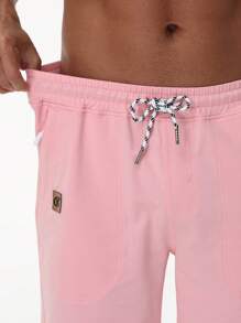 Summer Men's Knit Sport Shorts Casual Drawstring Shorts With Zipper Pockets Elastic Waist - 粉色 - 查看 4