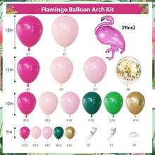 Set de 140 piezas para arco y guirnalda de globos con diseño tropical de flamencos, con globos de látex en color rosa intenso, verde oscuro y rosa claro, además de globos de papel de aluminio con diseño de flamencos, para decoración de fiesta de cumpleaños de playa, estilo hawaiano o luau de verano
