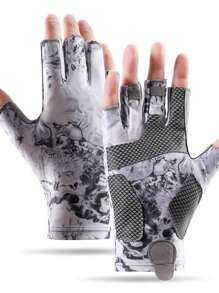 1 par de guantes de pesca informales de poliéster con estampado tropical para hombres, de verano, transpirables con protección UPF, antideslizantes para deportes al aire libre