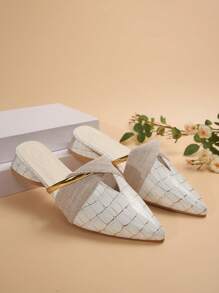 女士时尚尖头蛇皮图案高跟和低跟一脚蹬夏季凉鞋，适合户外、办公室、派对，时尚欧美大码包头低跟凉鞋