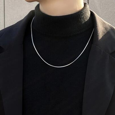 Colar Corrente Aço Inoxidável Prata 925 Elegante Tipo Luxo