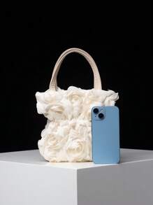 3D Rose Flower Tote Bags For Ladies, Wedding Party Evening Clutch Bag, Bridal Purse, Women Party Dresses, Elegant Women Bag, Wedding Accessories (Pattern Randomly) - Apricot - View 4