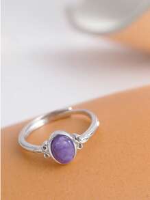 Natural Moonstone Turquoise Charoite Women's Ring Genuine 925 Sterling Silver Adjustable Wedding Bands 7*5mm Oval Gemstone Healing Jewelry For Daily Wear Gifts - View 4