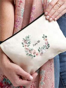 Flowers, Butterflies, Bows, Love, New Autumn Collection, Christmas Gift, Holiday Essential, Halloween, Christmas, Clutch, Coin Purse, Toiletry Bag, Makeup Bag, DIY, Gift For Girlfriend, Valentine's Day, Gift For Mom, Mother's Day, Travel, Bags, Women's Handbag, Travel Essential, Tote Bag, Customized Name - Beige - View 5