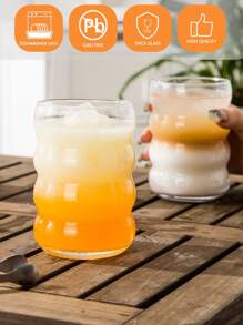 APPKER Adorable Ribbed Glass Cups With Straw, 16oz Wave Shape Ripple Glassware For Iced Coffee, Latte, Water, Matcha, Juice – Unique Drinking Glasses, Perfect Gift For Coffee Lovers - Clear - View 6