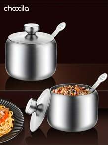 choxila 1 件不锈钢糖罐带勺，咖啡调味料储存罐，家庭厨房用品，用于食品储存和整理 - 調味罐 - 查看 3