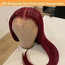 99j Burgundy Lace Front Wigs Human Hair Wine Red Straight Human Hair Wig 13x6 HD Lace Frontal Human Hair Wigs Pre Plucked With Baby Hair 180% Density Colored Glueless Wig For Women - Burgundy - View 3