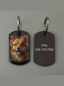 1 件定制雕刻宠物 ID 标签铭牌，个性化狗和猫照片钥匙扣，不锈钢时尚款式，定制宠物纪念礼物 - 黑色 - 查看 3