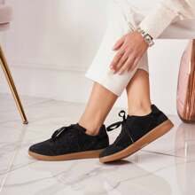 Women's Flat Sneakers | Shiny Embellishments And Laces - Black - View 6