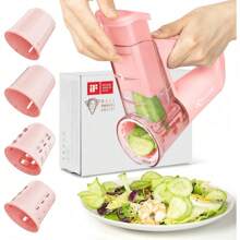 KEOUKE Electric Vegetable Slicer Handheld Cordless Salad Shooter One Touch Easy Control Rotary Grater Vegetable Shredder With Ice Shaving Blade, 4 Blades, Dual Storage Cups, Upgraded Safety, Black - 粉色 - 查看 1
