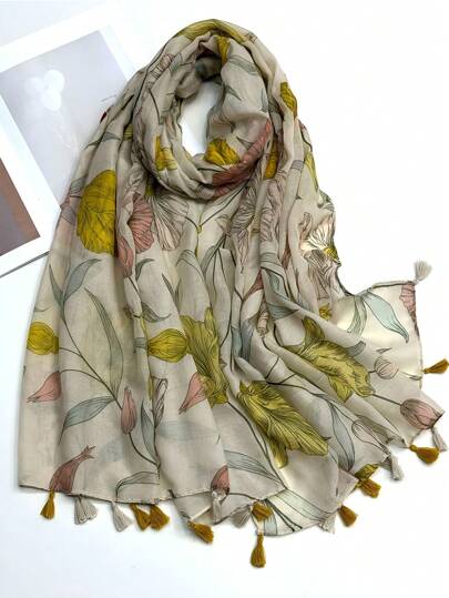 新款优雅简约女士围巾，时尚波西米亚度假风防晒沙滩披肩，温暖亚麻质感披肩，可搭配连衣裙