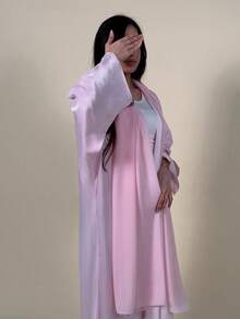 1 Piece Elegant And Classic, Simple, Monochromatic Satin Dress In A Bohemian Style Exudes An Air Of Sophistication And Grace. It Is Suitable For All Seasons And Various Cultural Events. - Pink - View 3