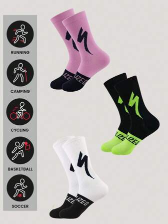 1/2/3 Pairs Professional Women Sports Compression Socks Crew Socks, Thin Breathable Mid-Calf Socks, Comfortable Athletic Socks For Outdoor Cycling, Running, Gym, Yoga, Spring & Summer