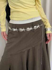 1pc Silver-Color Alloy Shell & Starfish Bohemian Style Waist Chain For Women