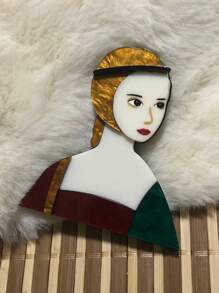 1 件时尚优雅卡通女孩亚克力胸针，手工亚克力别针配件，适用于包包、夹克，男女通用 - 彩色 - 查看 7