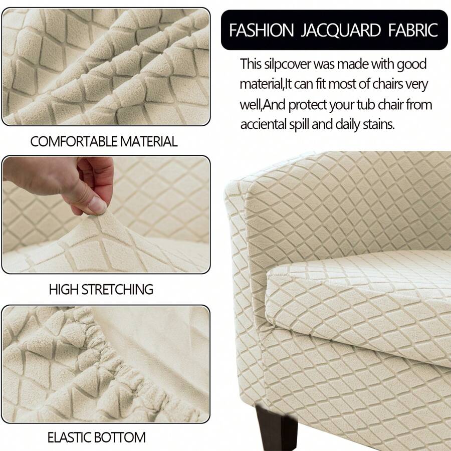 2pcs Jacquard Cable Knit Solid Color Universal Sofa Cover, Machine Washable