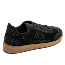 Women's Flat Sneakers | Shiny Embellishments And Laces - Black - View 5