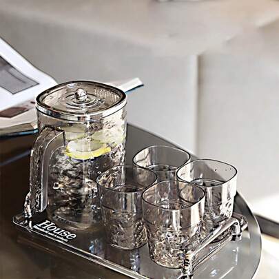 1pc Large Capacity Cold Water Pot, Material Ripple Pattern Fridge Juice Pitcher With Filter, Carafe