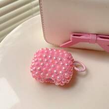 Funda protectora suave de TPU con perlas y cristales de lujo compatible con Apple 1/2/3/4, Pro2 Auriculares Bluetooth - Rosa - Ver 5