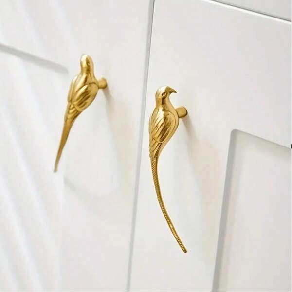 1 pieza Tirador de gabinete con forma de pájaro dorado, perilla personalizada de armario, tirador minimalista y elegante de alta gama para gabinete de vino, incluye accesorios de instalación, adecuado para puertas de gabinete, decoración de lujo para el hogar | Hermosa perilla de gabinete | Metal pulido, accesorio decorativo para gabinete