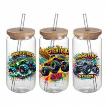 4 قطع/مجموعة من ملصقات وتغليف أكواب بطبعة شاحنات وحوش عبر نقل حراري مقاوم للماء وذاتية اللصق لأكواب وزجاجات المياه ، ملصقات نقل حراري لتغليف علب الزجاج 16 أونصة ، أعمال فنية DIY، مقاس 4.3 بوصة * 9.4 بوصة - متعدد الألوان - مشاهدة 3