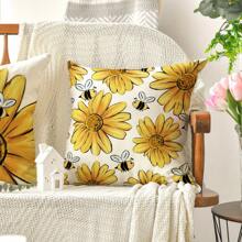 Home Sweet Home Bee Sunflower Throw Pillow Covers, Bedroom Decoration 18 X 18 Inch Love Lives Here Summer Stripes Cushion Case For Sofa Couch Set Of 4