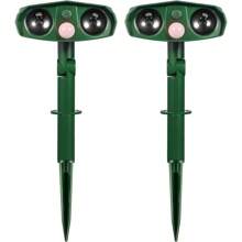 2 Pcs Solar - Powered Ultrasonic Animal Repeller: Outdoor - Ready, Motion - Sensing For Repelling Deer, Raccoons, And More - Green - View 2