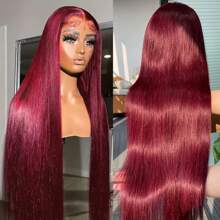 99j Burgundy Lace Front Wigs Human Hair Wine Red Straight Human Hair Wig 13x6 HD Lace Frontal Human Hair Wigs Pre Plucked With Baby Hair 180% Density Colored Glueless Wig For Women - Burgundy - View 11