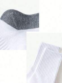5 Pairs Kids White Sports Socks With Gray Bottom, Minimalist & Comfortable