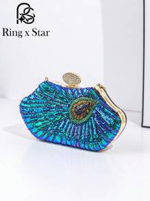 1 pieza Bolso de noche de mujer con forma de pavo real con lentejuelas, Brillante bolso de noche con forma de pavo real, se puede combinar con cheongsam, vestido de noche, para participar en varios eventos y fiestas, elegante bolso de noche