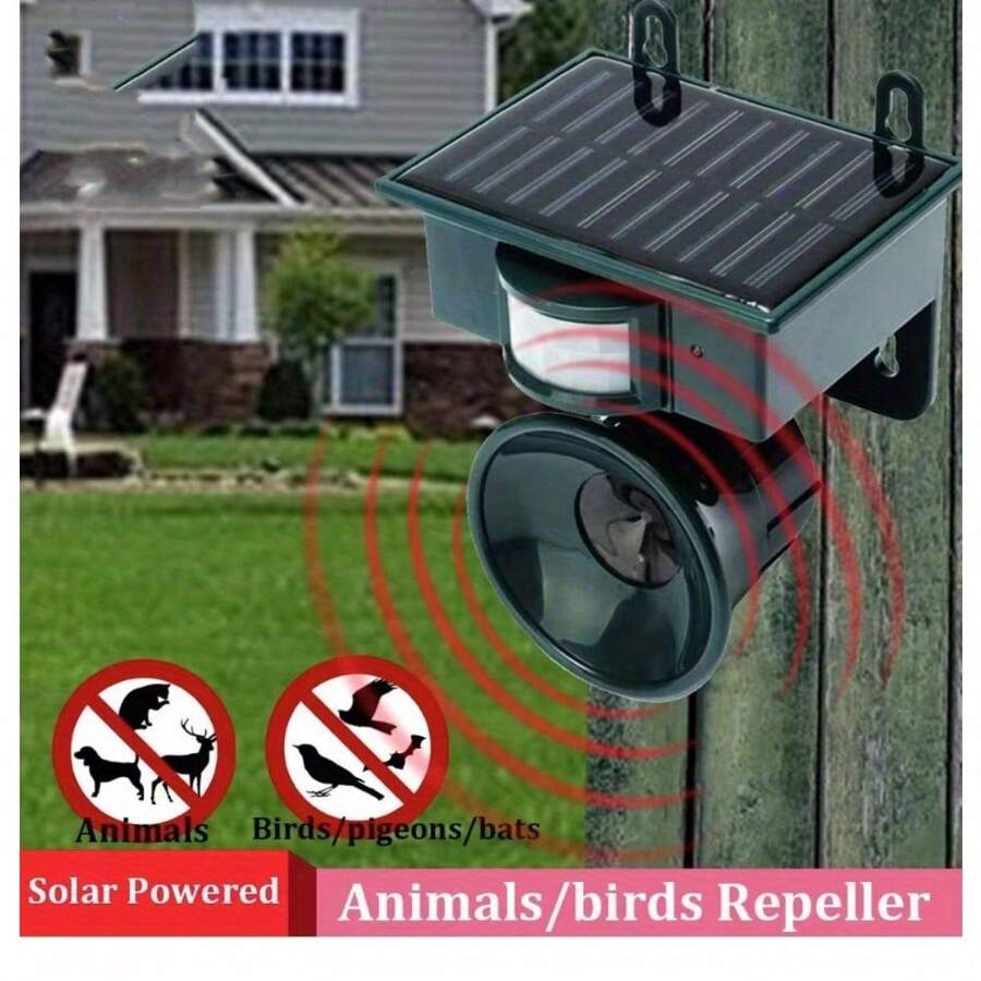 Solar - Powered Ultrasonic Repellent: Repel Birds, Deer, Cats, Dogs, Mice Effectively - Olive Green - View 1