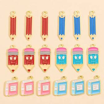 10pcs Cartoon School / Graduation Season Supplies Enameled Alloy Pendants, Suitable For Jewelry Making, DIY Bracelet, Bag, Keychain Accessories