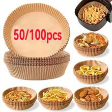 50/100 pièces Papier jetable pour friteuse à air, papier de cuisson en silicone, ronds absorbants hautes températures, accessoires de cuisson