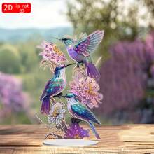 طقم رسم ماس 5D بشكل غير متماثل بنمط الطيور والزهور، مناسب للمبتدئين البالغين، زخرفة منزلية للمنضدة في الغرفة المعيشة والنوم والمكتب 24.6x15.3سم
