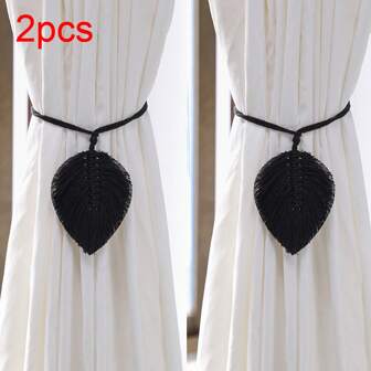 2pcs Boho Style Window Curtain Tie Backs, 2pcs Handmade Leaf Design Curtain Decorative Hanging Ropes Curtains Curtains For Living Room Kitchen Room Decor Home Decor Living Room Kitchen Decor Living Room Decor Room Decor Curtains Bedroom