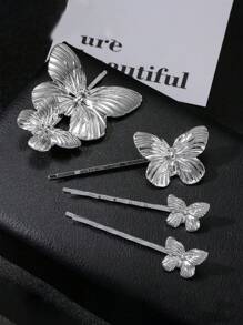 1pc/4pcs Gold/Silver Elegant Butterfly Hair Clips, Suitable For Summer Women Hair Updo Decor